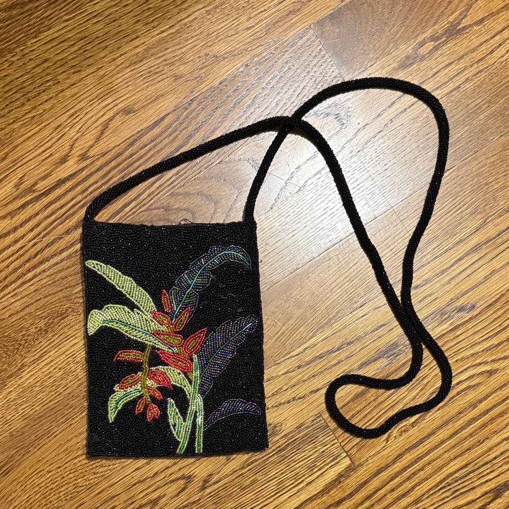Embroidered Black Beaded Crossbody Bag